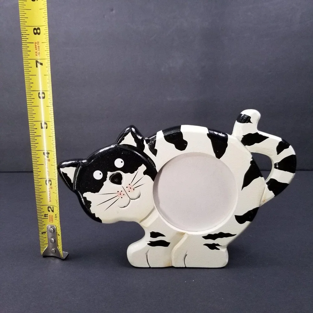 Whimsical Black‎ and White Tuxedo Cat Wooden Photo Frame Tabletop 7.5x5.5 NIB